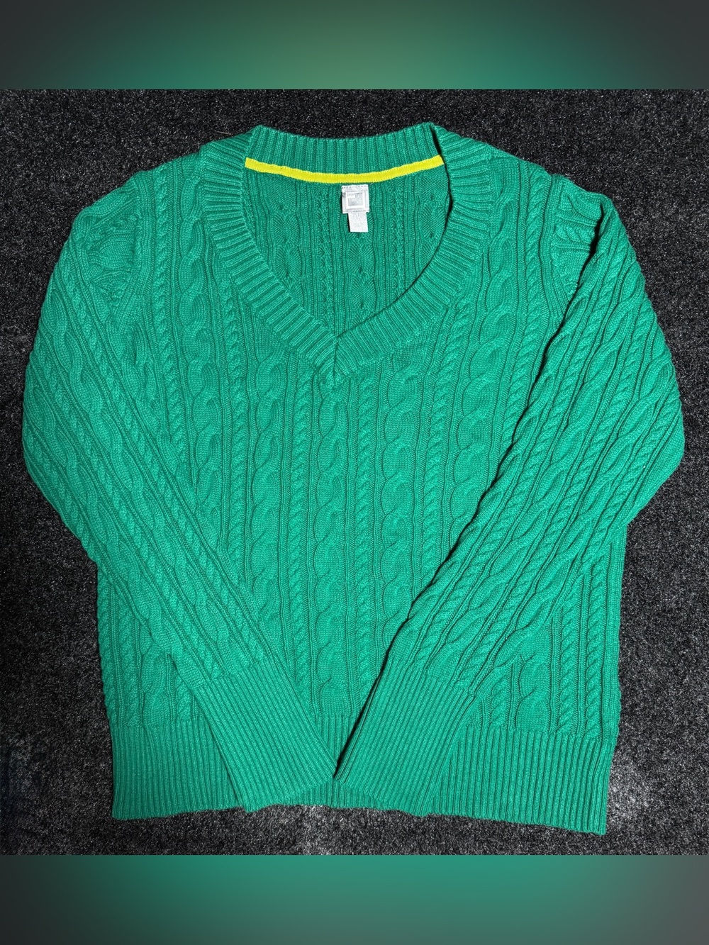 JCP Women’s XL Emerald Green Cable Knit V Neck Sweater Cotton Blend
